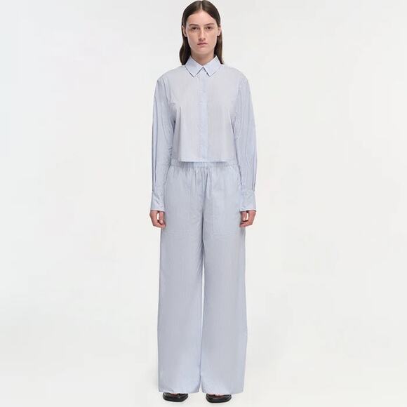 Simkhai Renata Cropped Button Down Shirt Classic Blue Stripe Size XL NWT - Picture 2 of 16